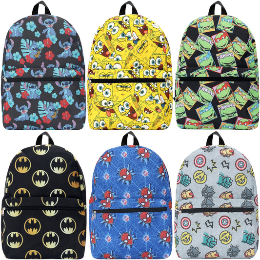 17" Wholesale Character Backpacks Spiderman Batman Sponge Bob and More