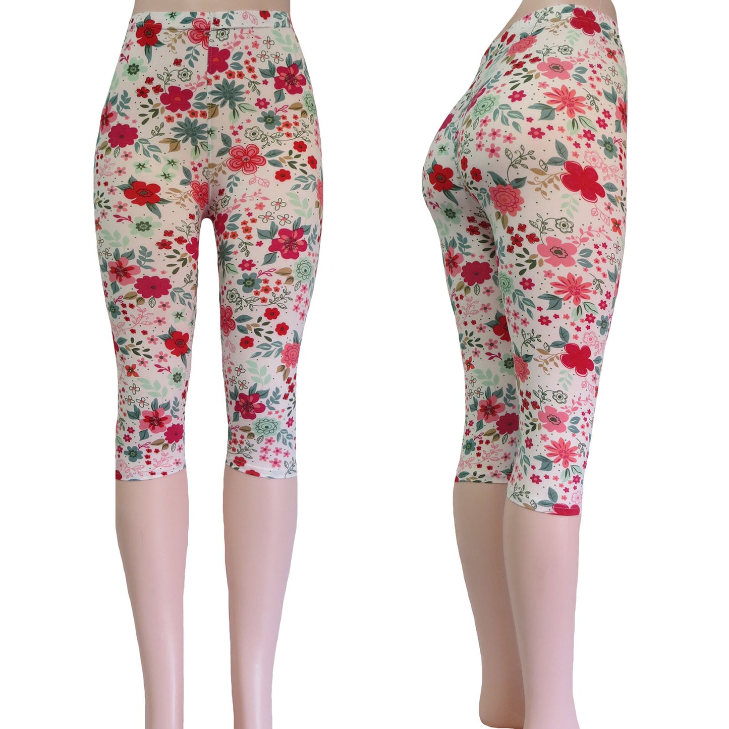ITEM NUMBER: AP730-CALISTA (12 PIECE PACK WAS $2.75 - CLEARANCE SALE JUST $1.50 / PIECE) FLOWER PATTERN CAPRI LEGGINGS