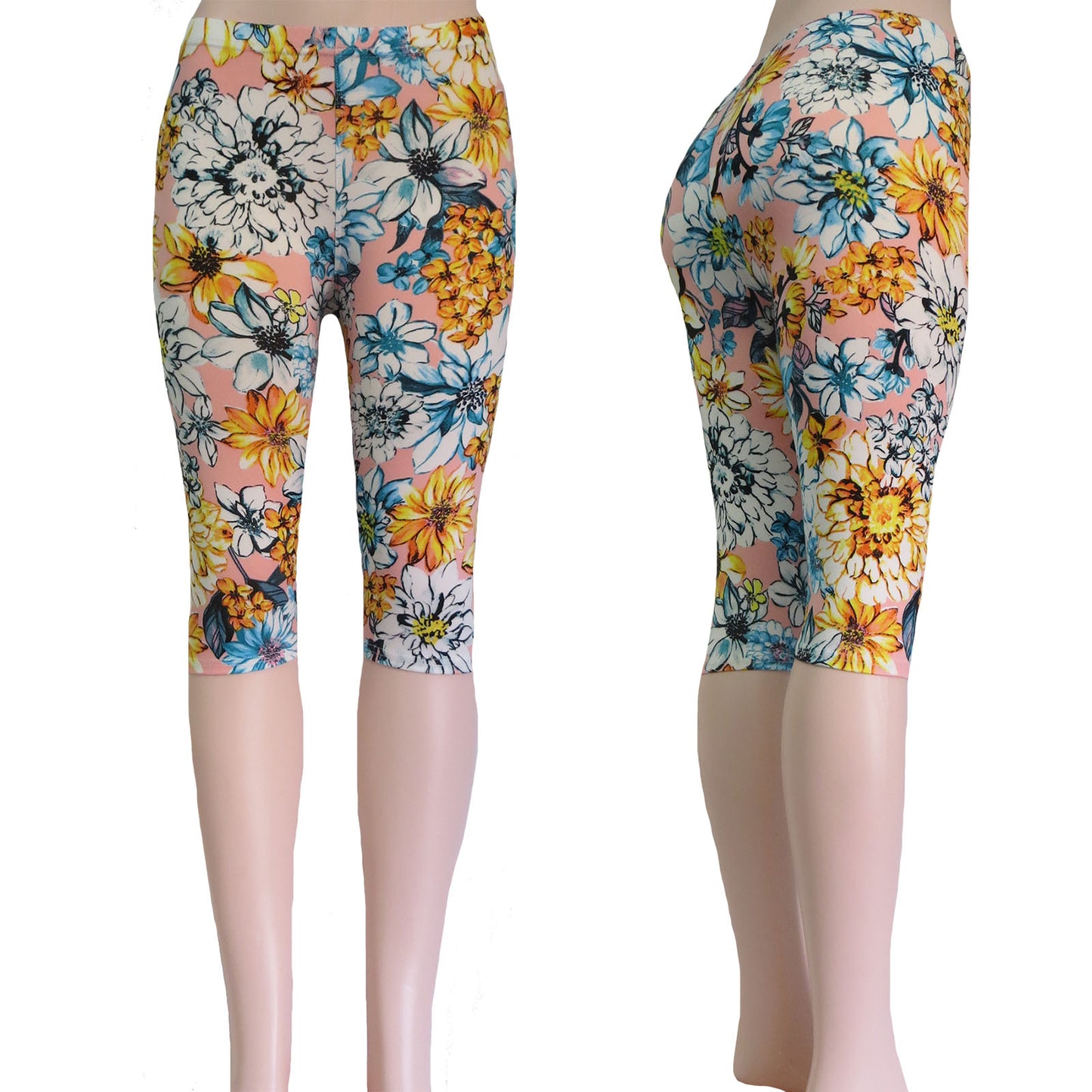 ITEM NUMBER: AP730-CALISTA (12 PIECE PACK WAS $2.75 - CLEARANCE SALE JUST $1.50 / PIECE) FLOWER PATTERN CAPRI LEGGINGS