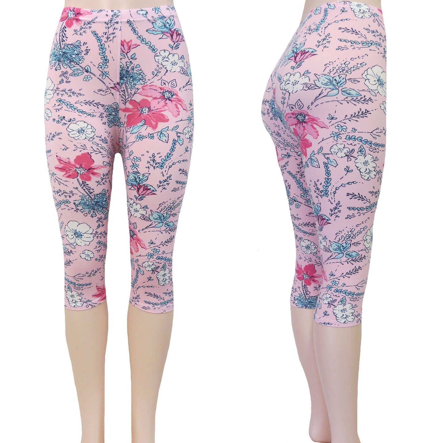 ITEM NUMBER: AP730-CELESTE (12 PIECE PACK WAS $2.75 - CLEARANCE SALE JUST $1.50) FLORAL CAPRI PRINTED LEGGINGS