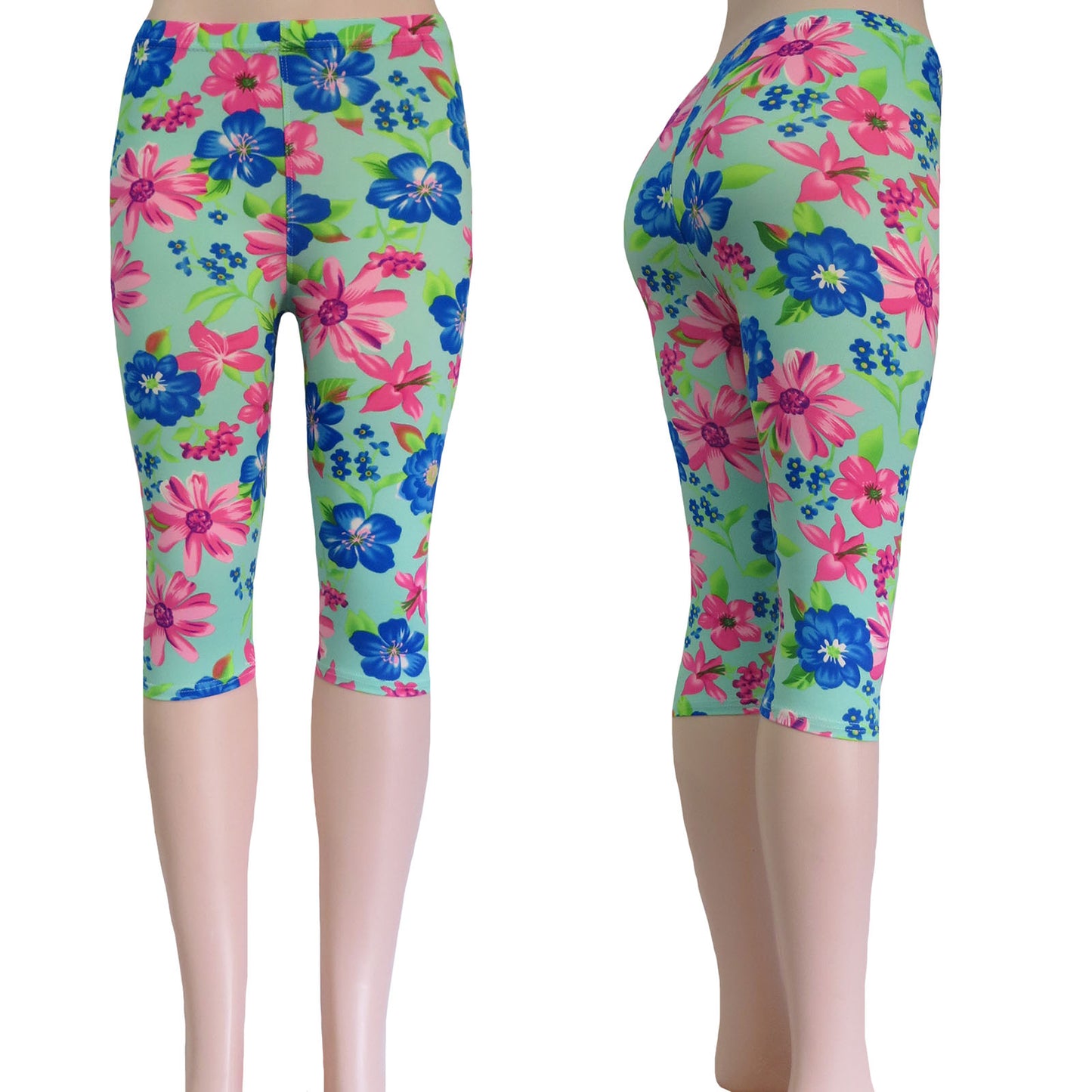 ITEM NUMBER: AP730-CELESTE (12 PIECE PACK WAS $2.75 - CLEARANCE SALE JUST $1.50) FLORAL CAPRI PRINTED LEGGINGS