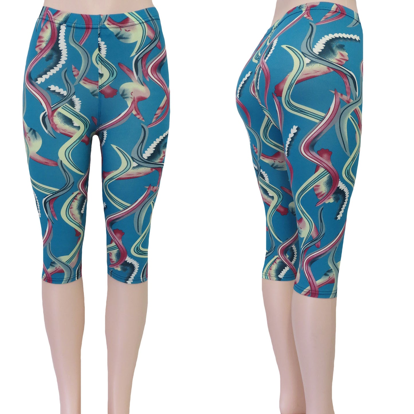 ITEM NUMBER: AP730-CANDY (12 PIECE PACK WAS $2.75 - CLEARANCE SALE JUST $1.50 / PIECE) FLOWER PATTERN CAPRI LEGGINGS