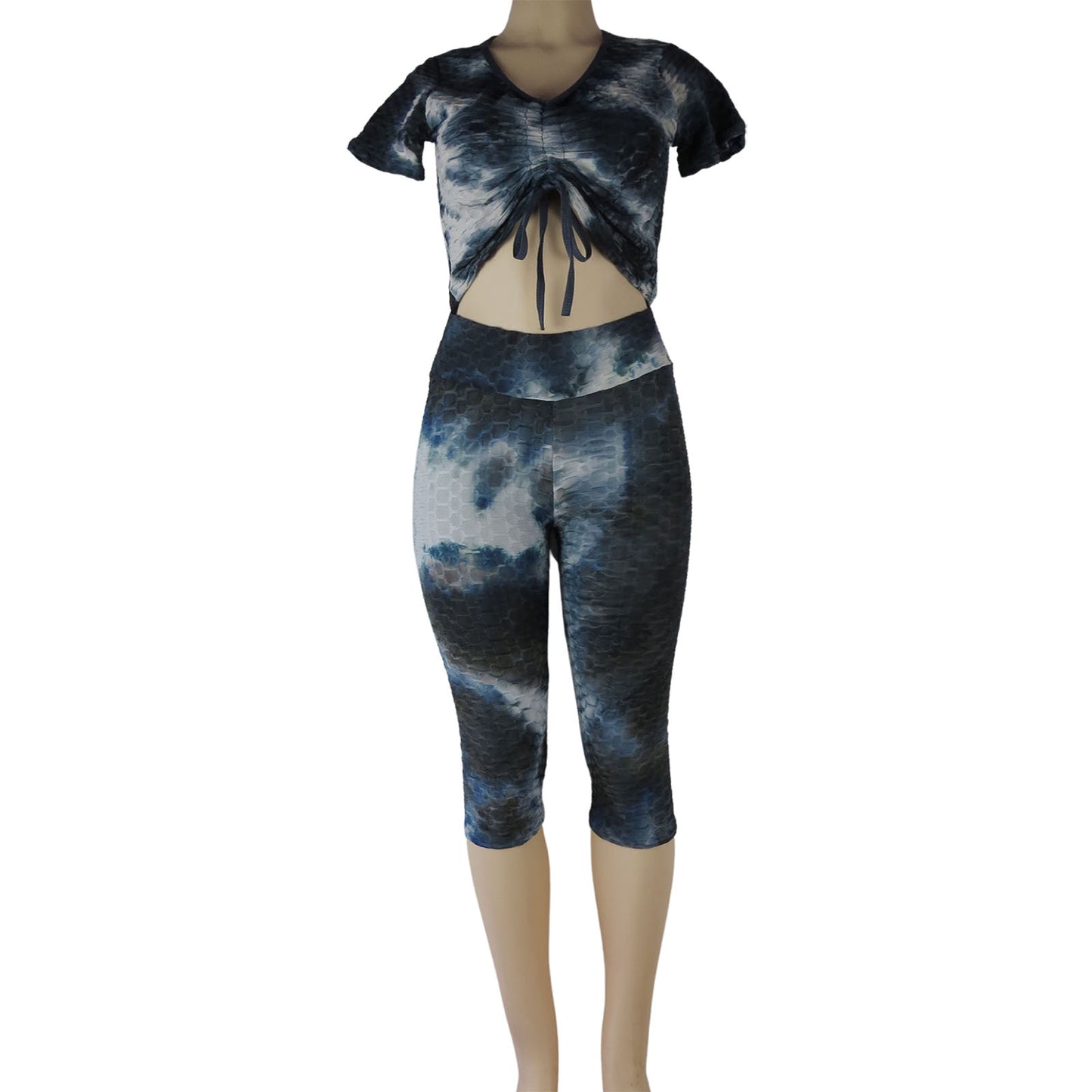 tiktok capri leggings wholesale tie dye 2 piece set grey black multi