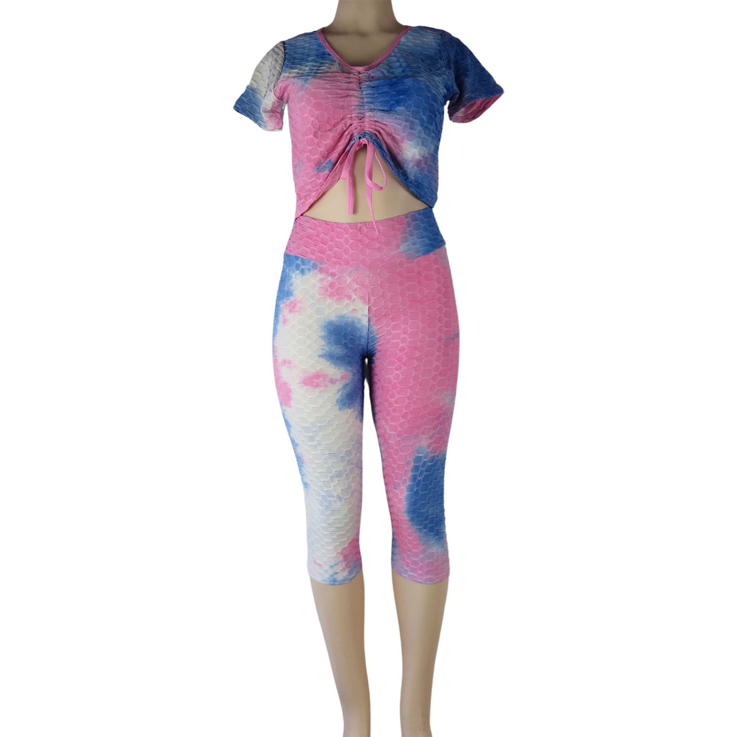 tiktok capri leggings wholesale tie dye 2 piece set cotton candy color