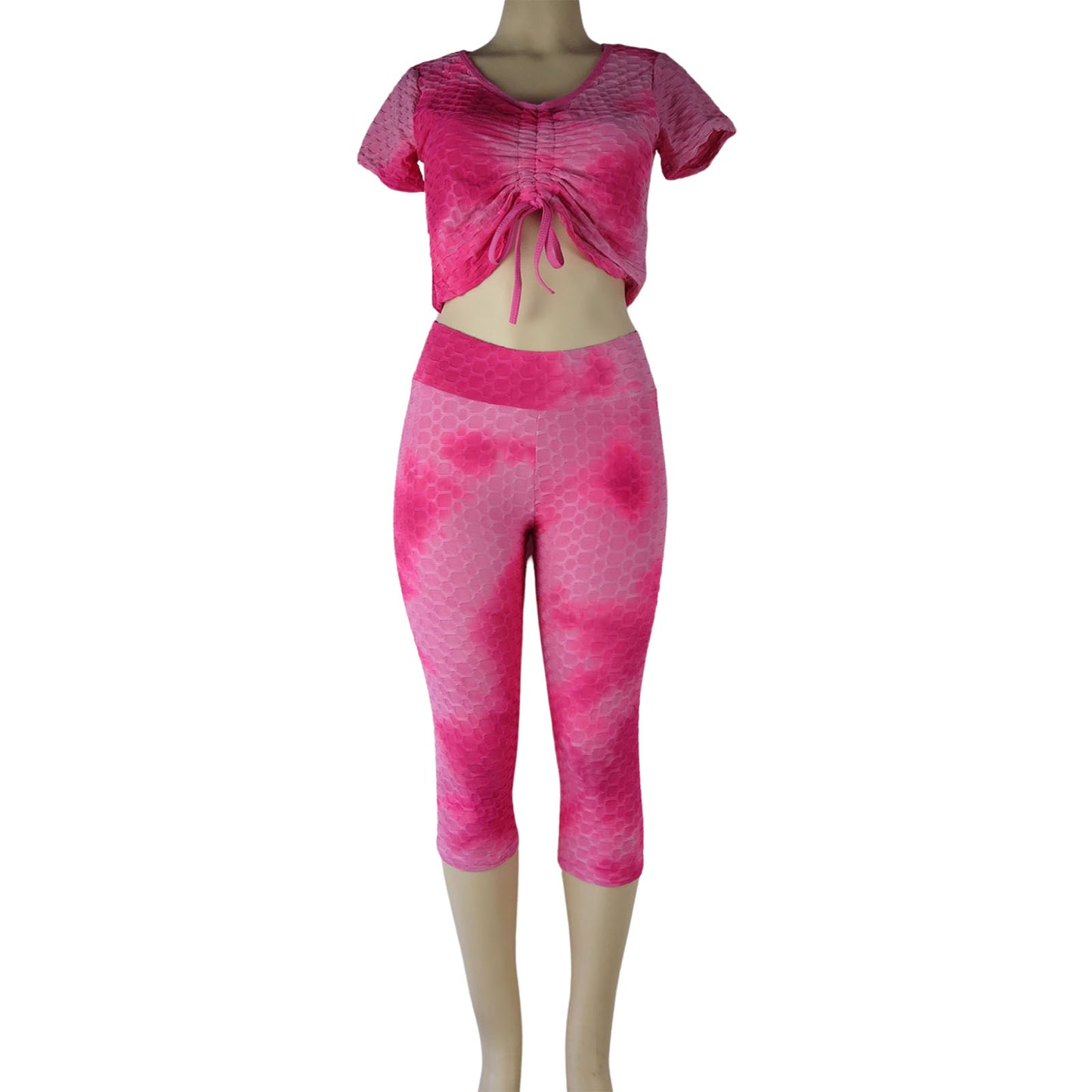 tiktok capri leggings wholesale tie dye 2 piece set scrunch butt
