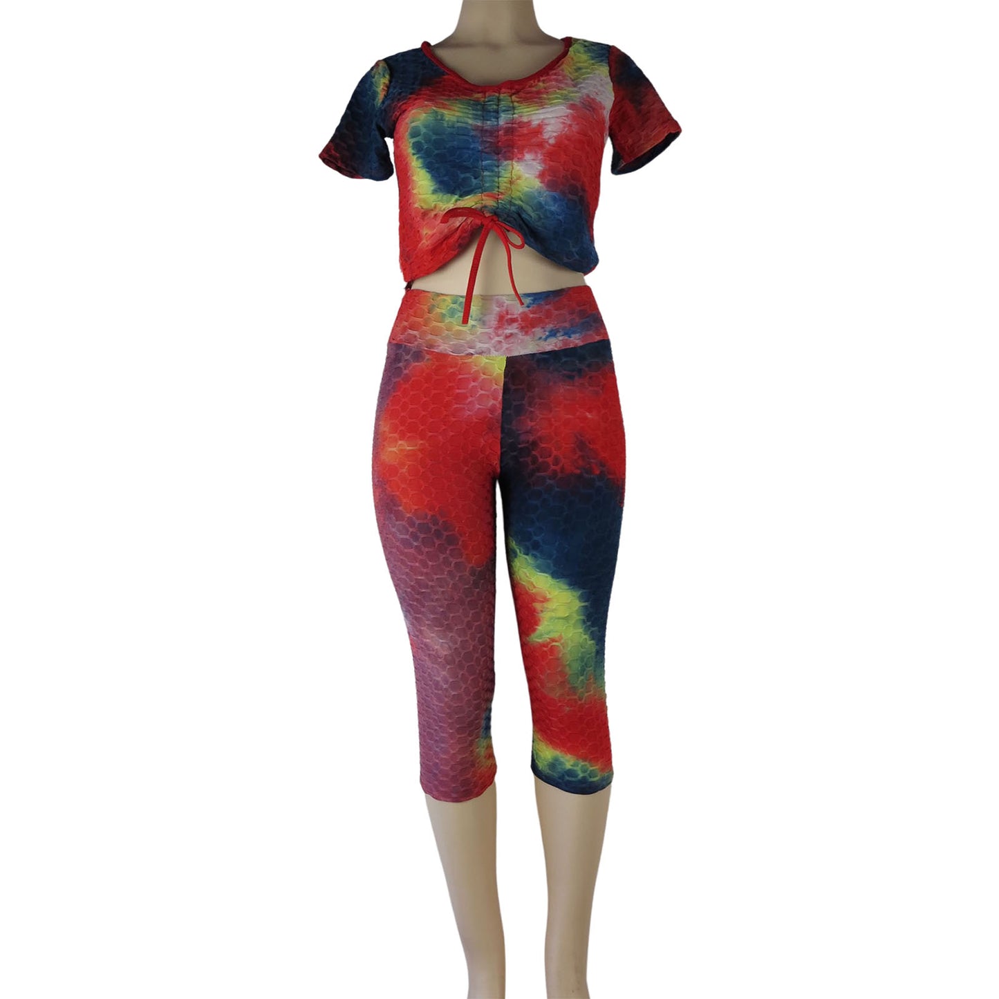 tiktok capri leggings wholesale tie dye 2 piece set push up butt