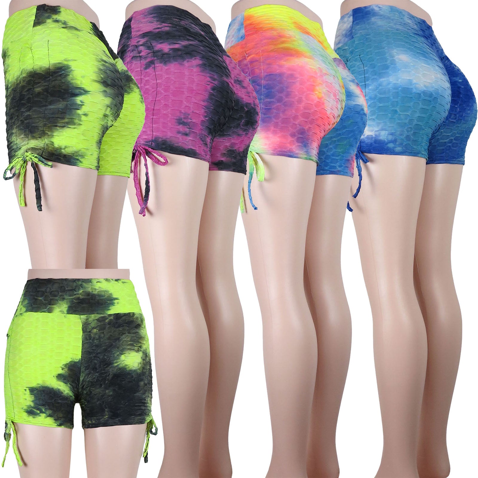 ITEM NUMBER: AP765-RAINBOW (24 PIECE PACK WAS $5.00 - CLEARANCE SALE JUST  $1.50 / PIECE) TIE DYE TIK TOK BOOTY SHORTS HIGH WAIST