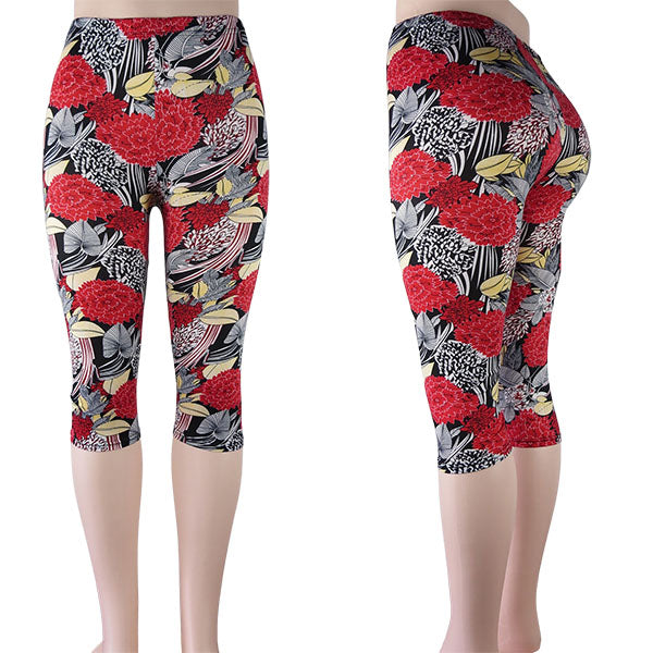 wholesale red floral multi color capri leggings