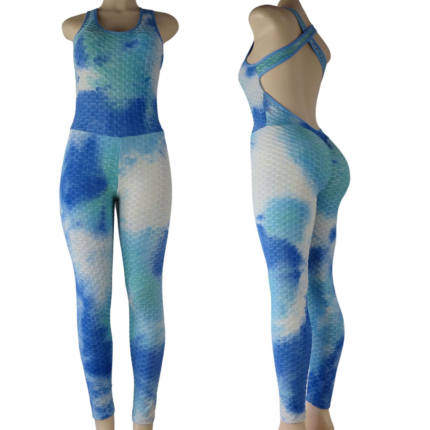blue teal and white blue pink tie dye wholesale tiktok leggings romper in bubble print design