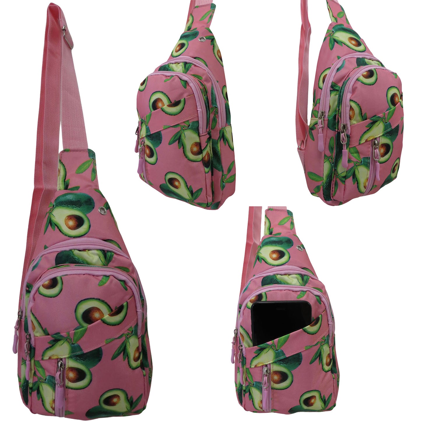 avocado print wholesale sling shoulder phone bag in pink