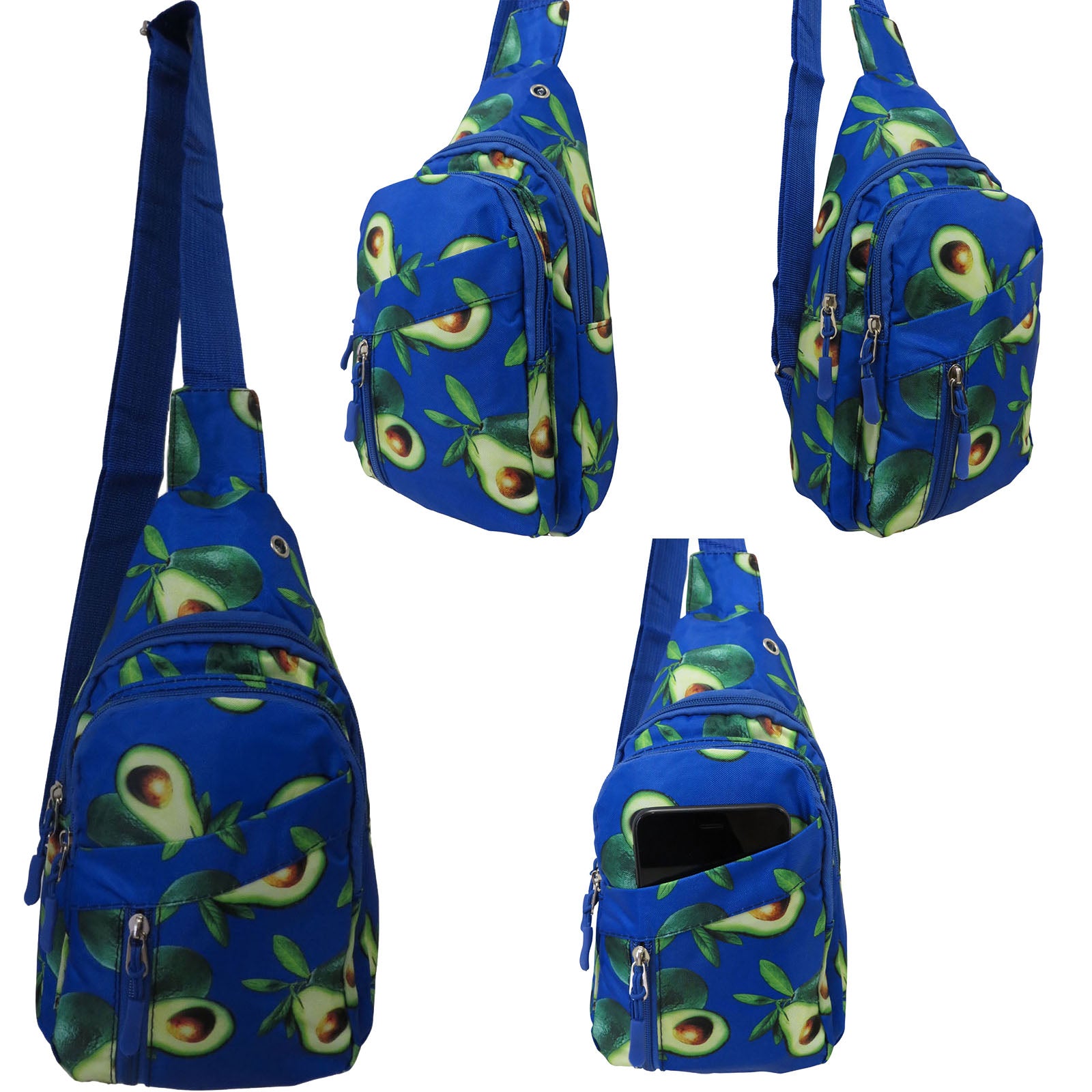 avocado print wholesale sling shoulder phone bag in royal blue