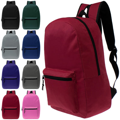 15" Basic Wholesale Solid Color Backpacks for Kids & 12 Bulk School Supply Kits | Choose Your Kit
