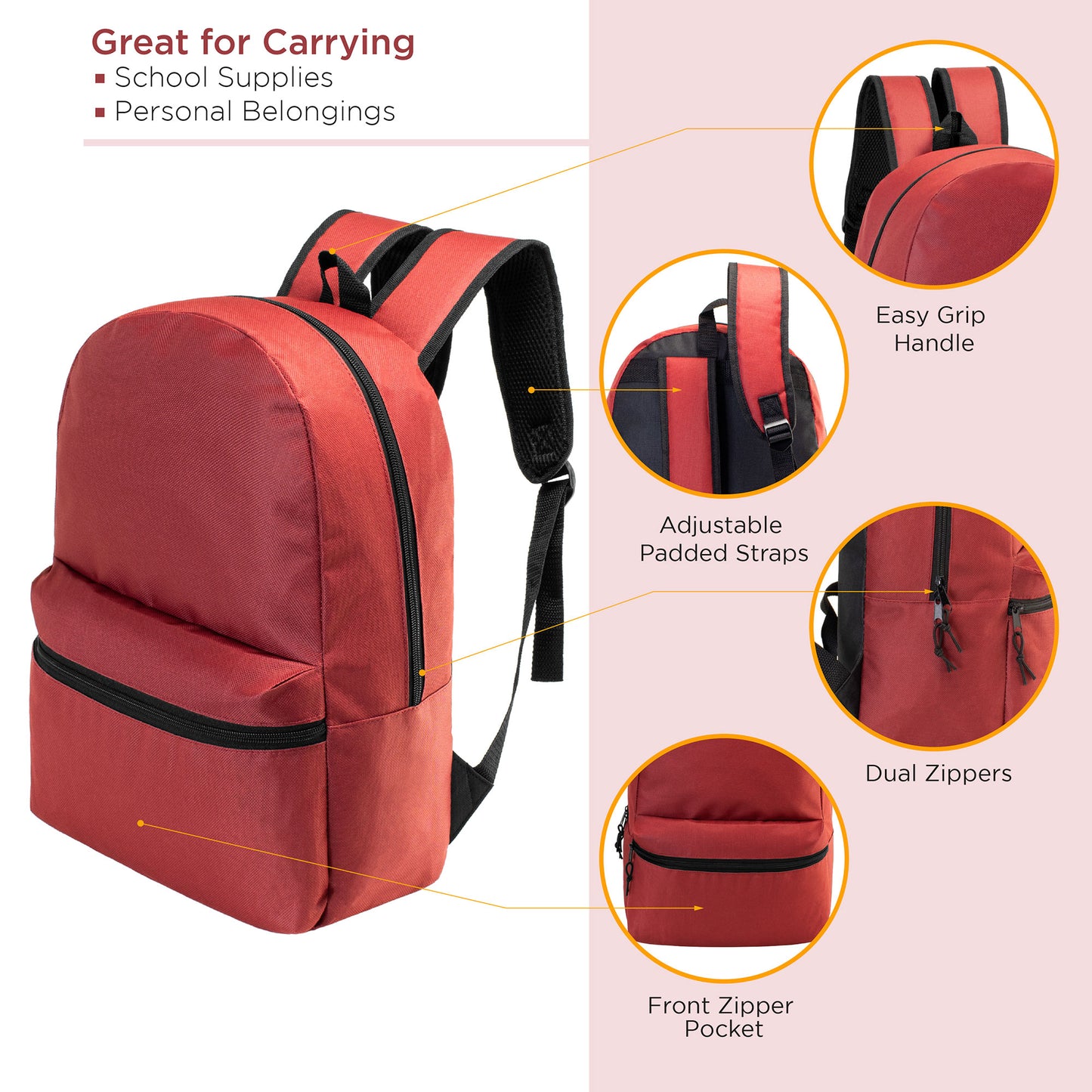 15" Wholesale Backpacks in Bulk in 12 Assorted Colors - Bulk Case of 24 ($3.70 / UNIT - ITEM: DWBP-333-24)