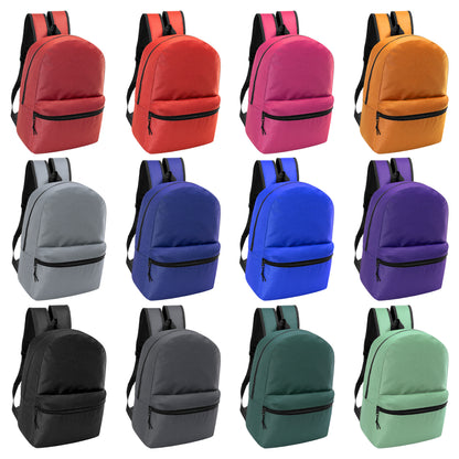 15" Wholesale Backpacks in Bulk in 12 Assorted Colors - Bulk Case of 24 ($3.70 / UNIT - ITEM: DWBP-333-24)