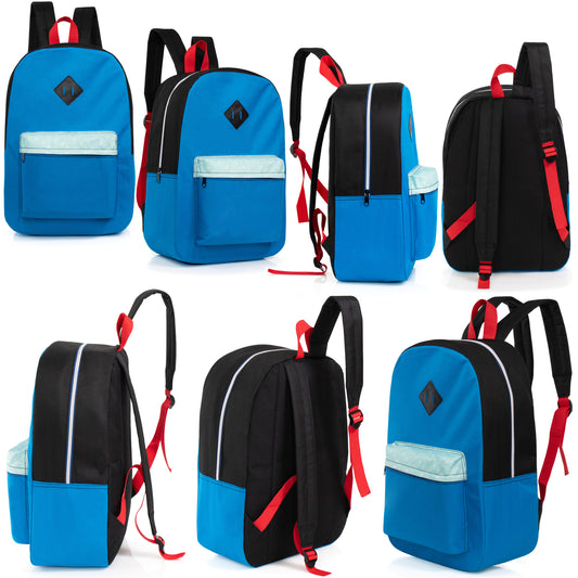 17" Padded Wholesale Backpacks in 8 Random Colors - Bulk Case of 24 ($5.50 / UNIT - ITEM: DWBP-344-24)