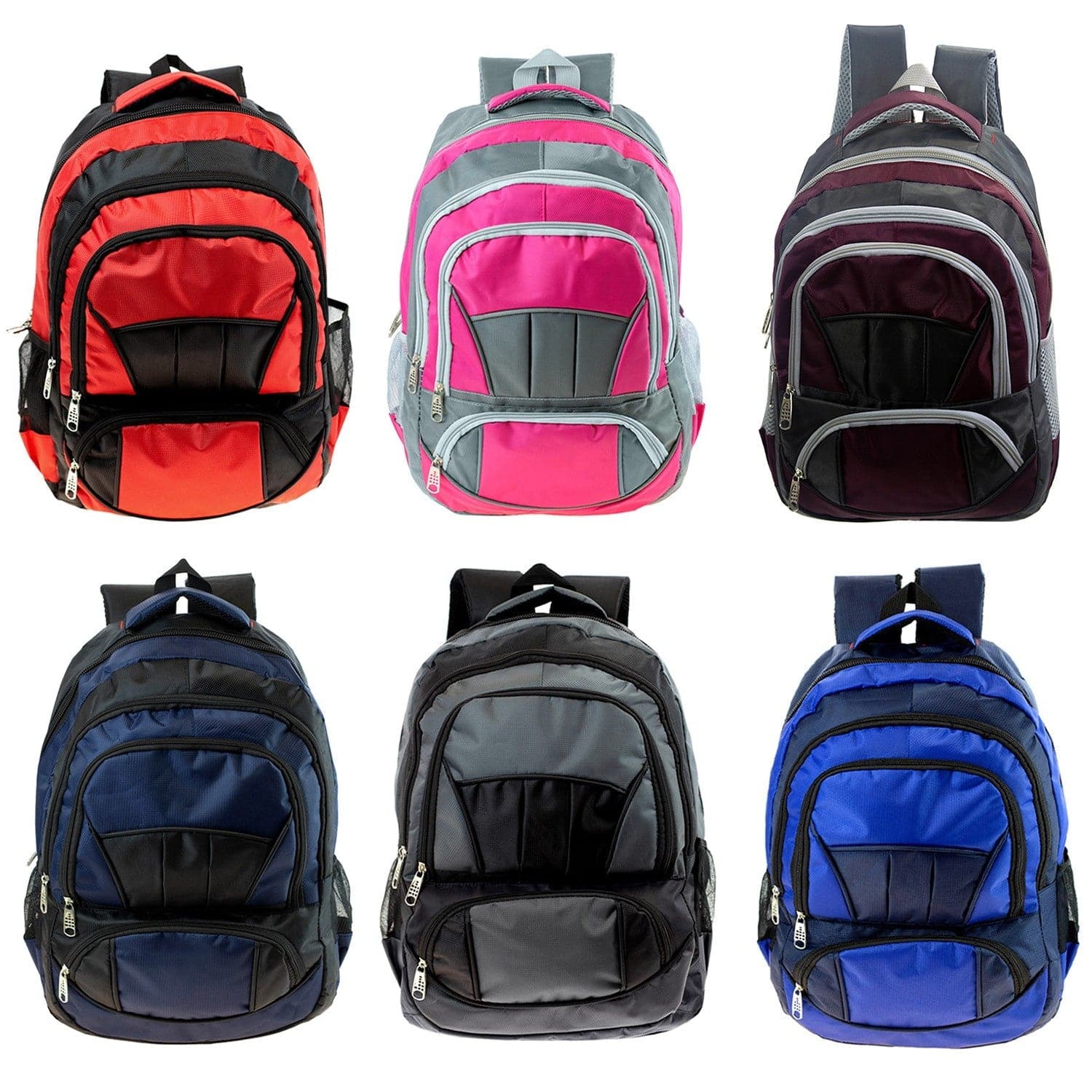 16" Premium Padded 4 Pocket Wholesale Backpacks in 6 Colors - Bulk Case of 24 ($11.60 / UNIT - ITEM: DWBP-269-24)