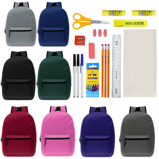 Wholesale 15" Kids Backpacks with School Supplies for Early Elementary School Grades