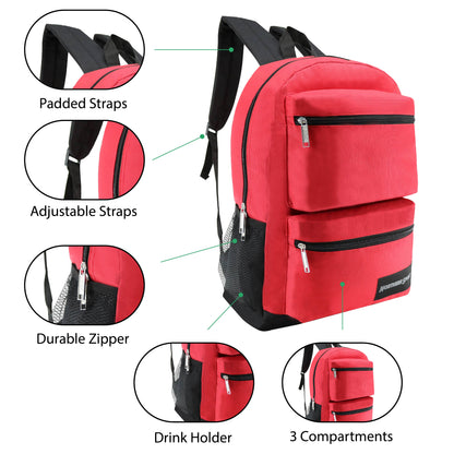 17" 3 Compartment Deluxe Wholesale Backpacks & 12 Bulk School Supply Kits | Choose Your Kit