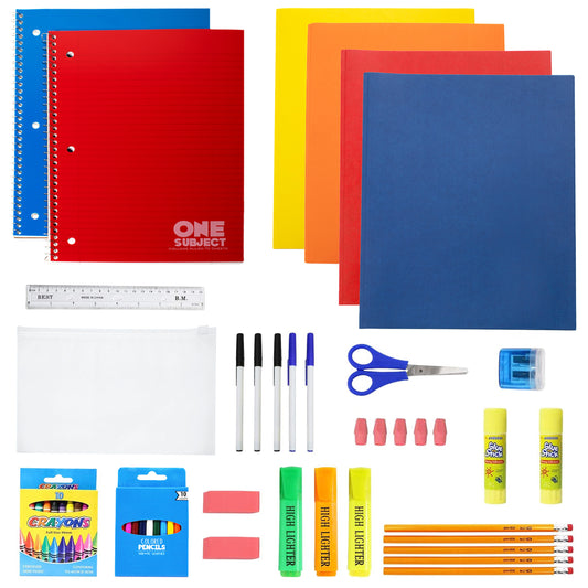 52 Piece Wholesale School Supply Kit in Bulk - Case of 12 ($15.00 / KIT - ITEM: DWSK-107-12)