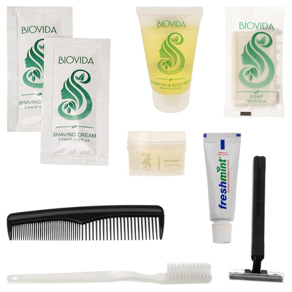 9 Piece Wholesale Hygiene Kits in Bulk Biovida Brand - Case of 96 ($2.50 / KIT - ITEM: DWHK-124-96)