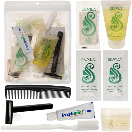 9 Piece Wholesale Hygiene Kits in Bulk Biovida Brand - Case of 96 ($2.50 / KIT - ITEM: DWHK-124-96)