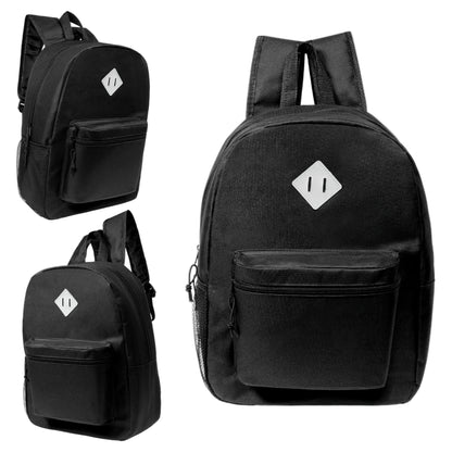 12  Black 17" Padded Back Wholesale Backpacks & 12 Bulk School Supply Kits | Choose Your Kit