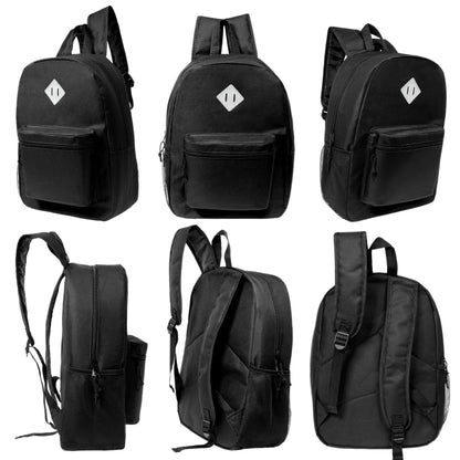12  Black 17" Padded Back Wholesale Backpacks & 12 Bulk School Supply Kits | Choose Your Kit