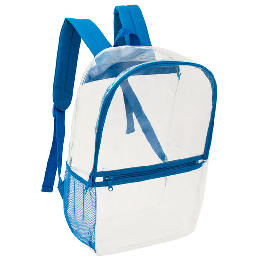 17" Clear Wholesale Backpacks in 6 Assorted Colors - Bulk Case of 24 ($8.50 / UNIT - ITEM: DWBP-340-24)