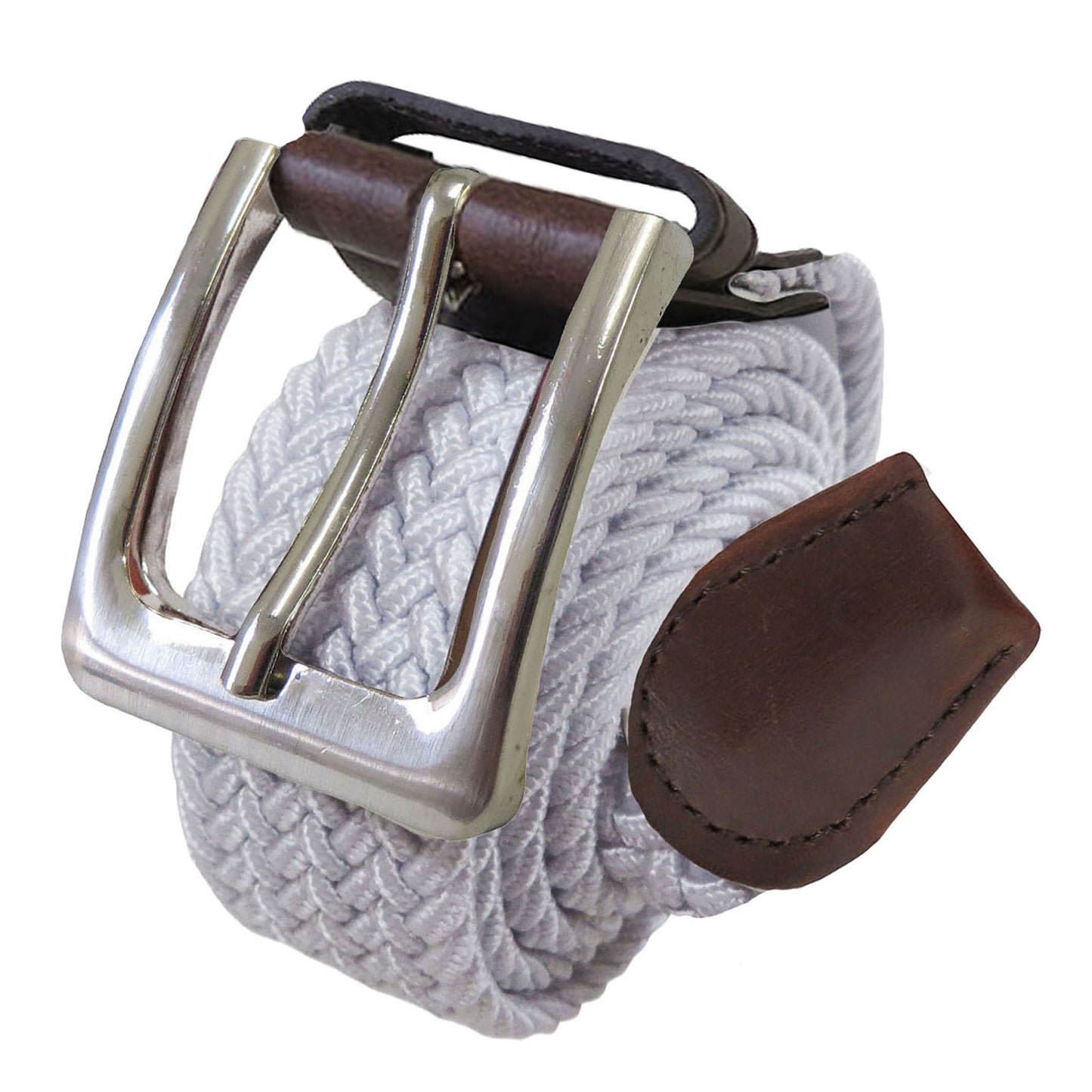 wholesale elastic stretch belt in white braided woven casual golf