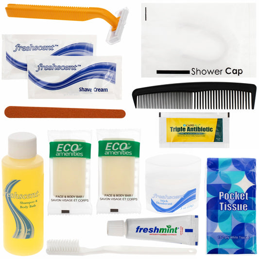 14 Piece Wholesale Hygiene Kits in Bulk - Case of 48 ($3.55 / KIT - ITEM: DWHK-108-48)