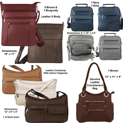 ITEM NUMBER: RBMIX-ASST-7 (9 ITEMS TOTAL - CLEARANCE $10.00 / BAG) WHOLESALE LEATHER BAG MIX ON CLEARANCE