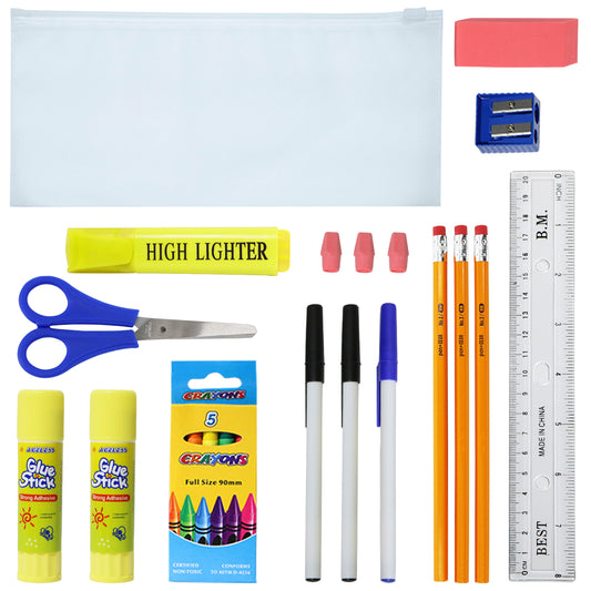 22 Piece Wholesale School Supply Kit in Bulk - Case of 48 ($5.25 / KIT - ITEM: DWSK-101-48)