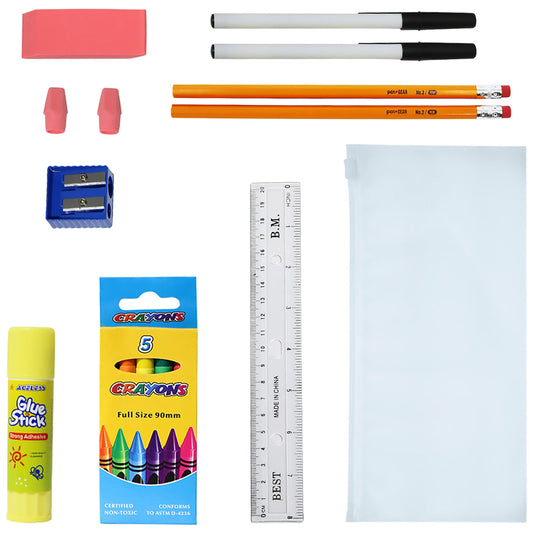 16 Piece Wholesale School Supply Kit in Bulk - Case of 48 ($3.70 / KIT - ITEM: DWSK-100-48)