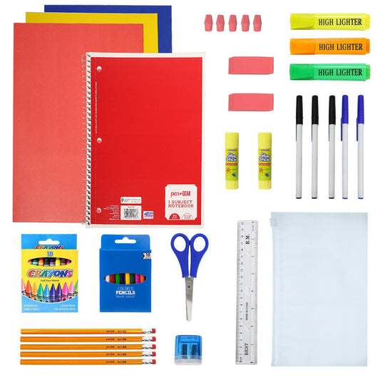 50 Piece Wholesale School Supply Kit in Bulk - Case of 12 ($13.00 / KIT - ITEM: DWSK-104-12)