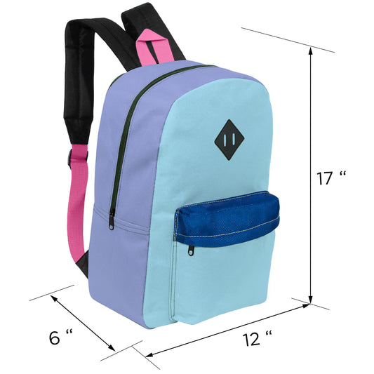 17" Padded Wholesale Backpacks in 8 Random Colors - Bulk Case of 24 ($5.50 / UNIT - ITEM: DWBP-350-24)