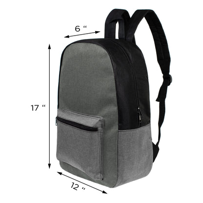 17" Basic Wholesale Backpacks in 4 Assorted Colors - Bulk Case of 24 ($4.60 / UNIT - ITEM: DWBP-308-24)