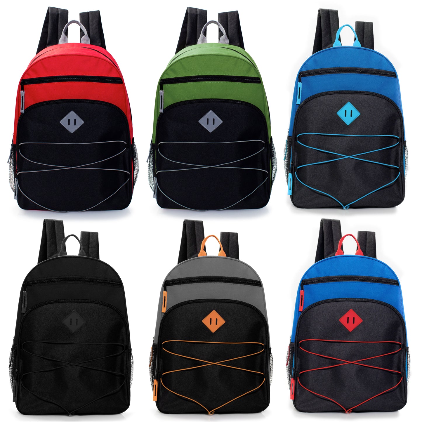 17" Bungee Design Wholesale Backpacks in 6 Color Combos - Bulk Case of 24 ($5.65 / UNIT - ITEM: DWBP-364-24)