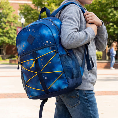 17" Bungee Cord Design Wholesale Backpacks in 12 Colors / Patterns - Bulk Case of 24 ($6.50 / UNIT - ITEM: DWBP-359-24)