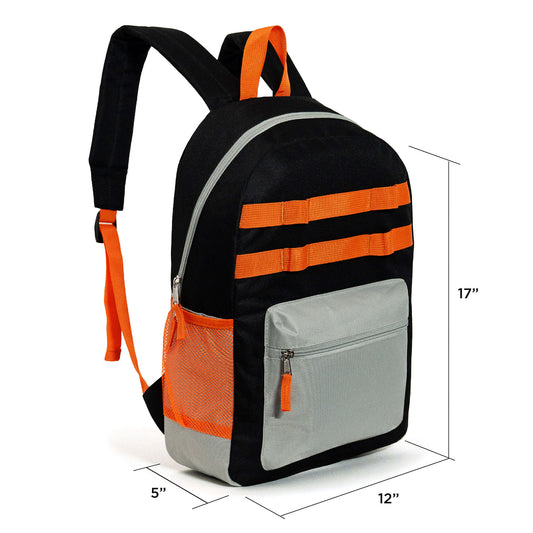 17" Bungee Cord & Daisy Chain Design Wholesale Backpacks in 12 Assorted Colors - Bulk Case of 24 ($6.55 / UNIT - ITEM: DWBP-360-24)