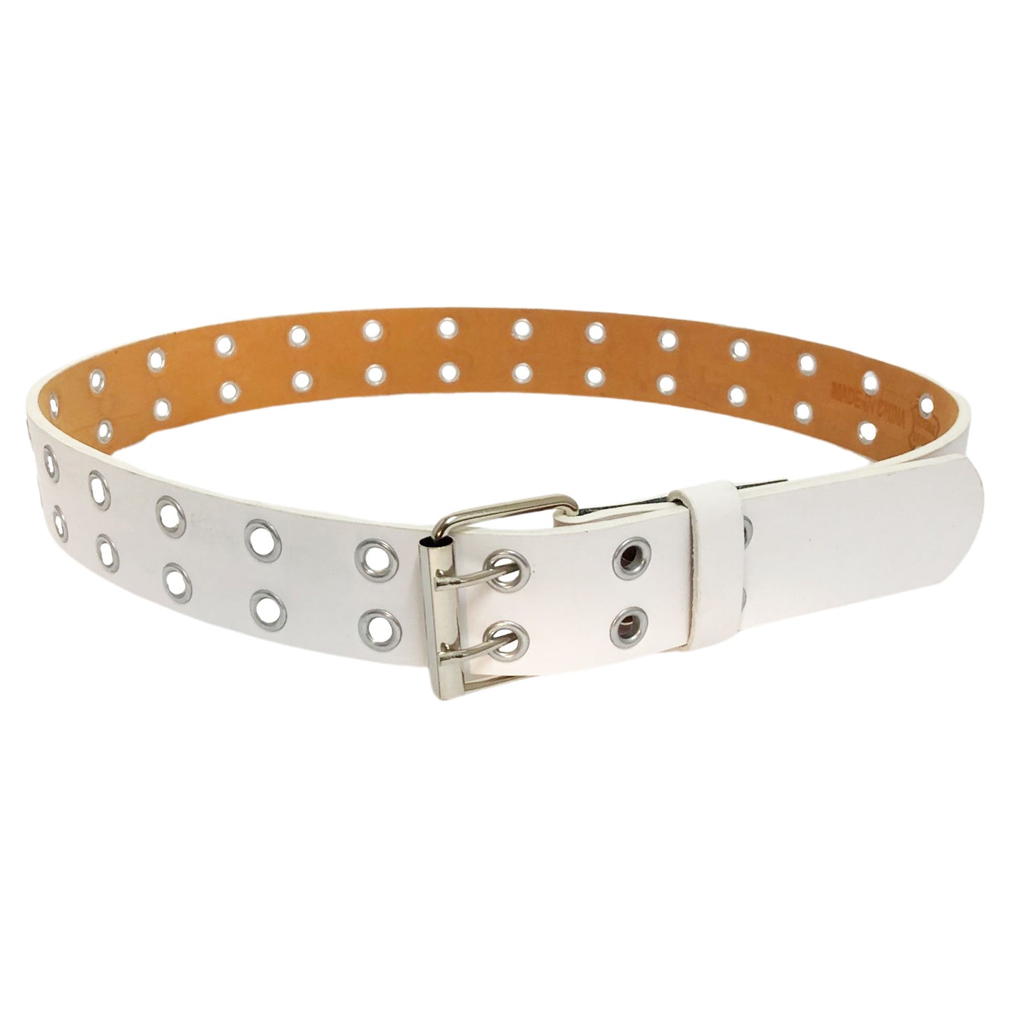 wholesale white leather 2 hole grommet belt for men buckled