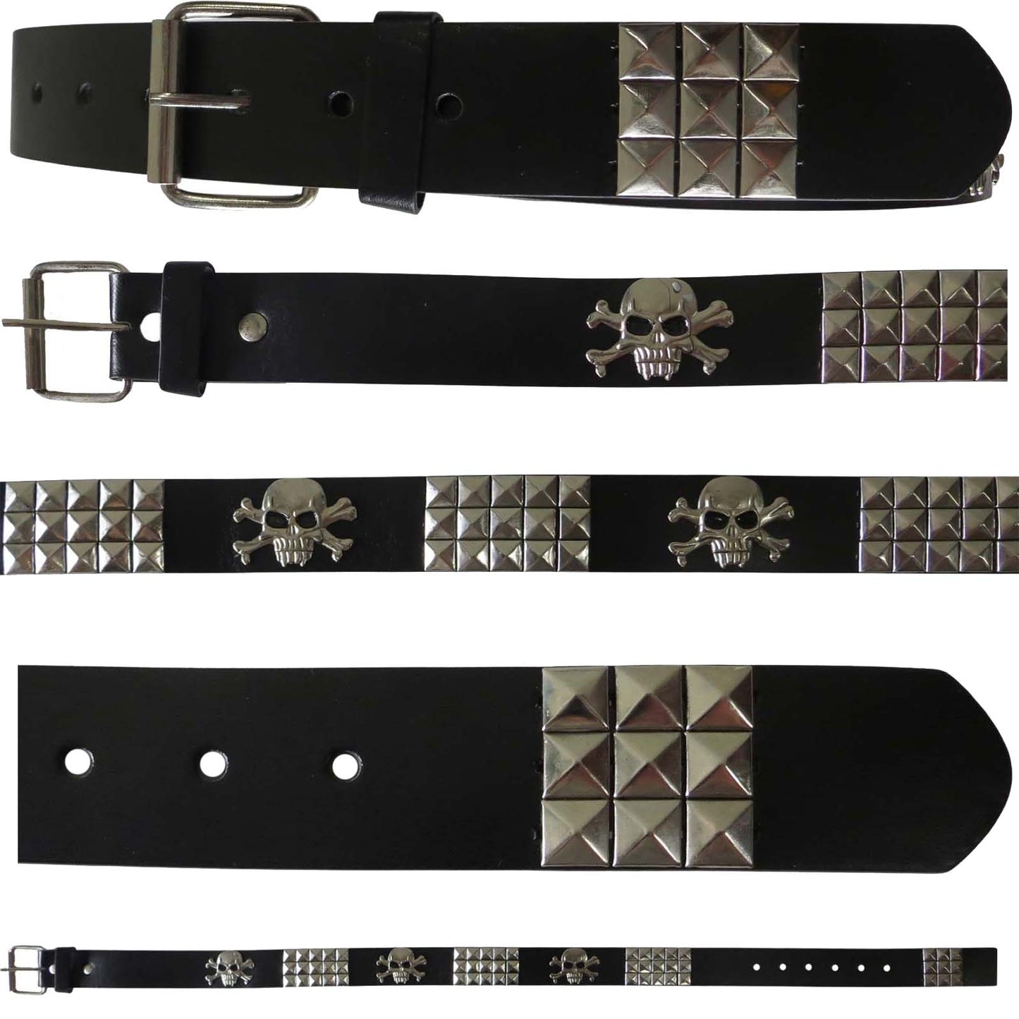 black leather wholesale belt with silver skulls & studs