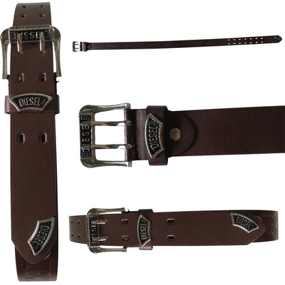 wholesale brown leather belt for men with silver ornamentation 