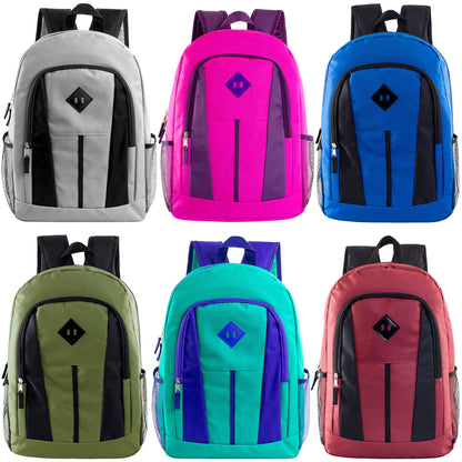 17" Diamond Patch Multi Color Wholesale Backpacks in 6 Colors - Bulk Case of 24 ($7.25 / UNIT - ITEM: DWBP-313-24)
