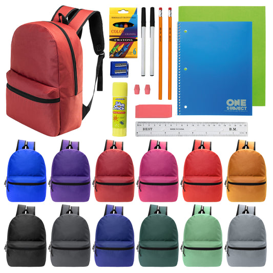 basic solid color backpacks and kits with school supplies