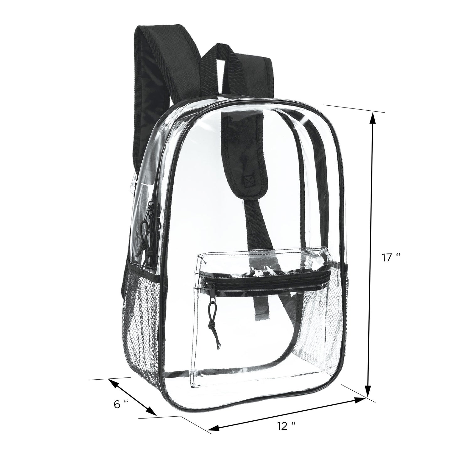 12 Wholesale 17"Clear Backpacks in Black & 12 Bulk School Supply Kits | Choose Your Kit