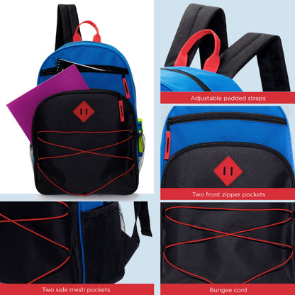 17" Bungee Design Wholesale Backpacks in 6 Color Combos - Bulk Case of 24 ($5.65 / UNIT - ITEM: DWBP-364-24)