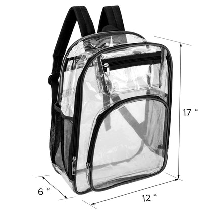 12  Deluxe 17" Clear Wholesale Backpacks in Black Trim & 12 Bulk School Supply Kits | Choose Your Kit