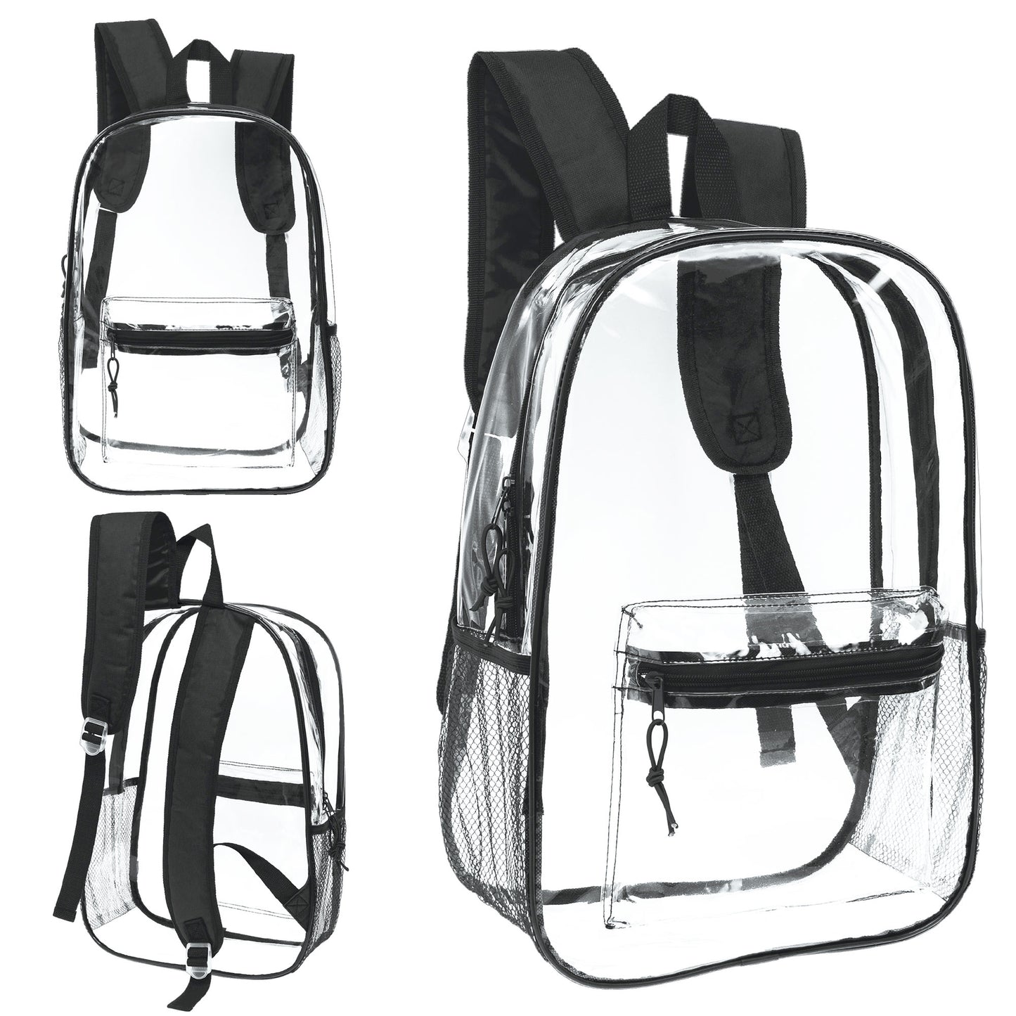 12 Wholesale 17"Clear Backpacks in Black & 12 Bulk School Supply Kits | Choose Your Kit