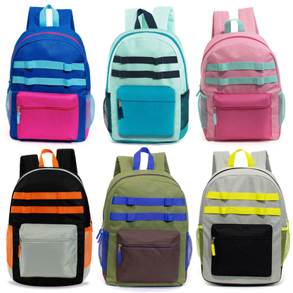 17" Bungee Cord & Daisy Chain Design Wholesale Backpacks in 12 Assorted Colors - Bulk Case of 24 ($6.55 / UNIT - ITEM: DWBP-360-24)
