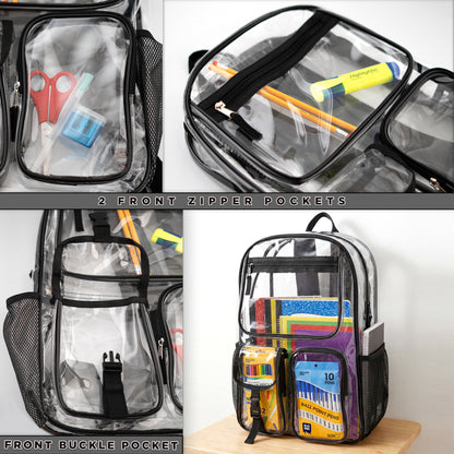 17" Premium Clear Wholesale Backpacks with Black Trim - Bulk Case of 24 ($11.00 / UNIT - ITEM: DWBP-366-24)